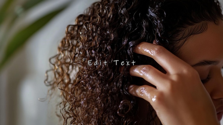 PSD woman applying oil to her curly hair