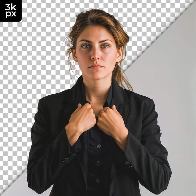 PSD a woman in a black jacket with a black jacket on it