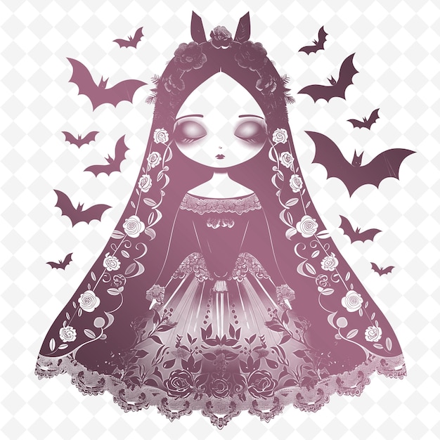 PSD a woman in a cape with bats and a skull on it