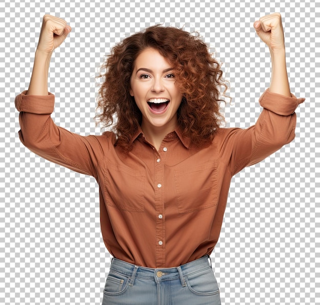 PSD woman cheering isolated on transparent background