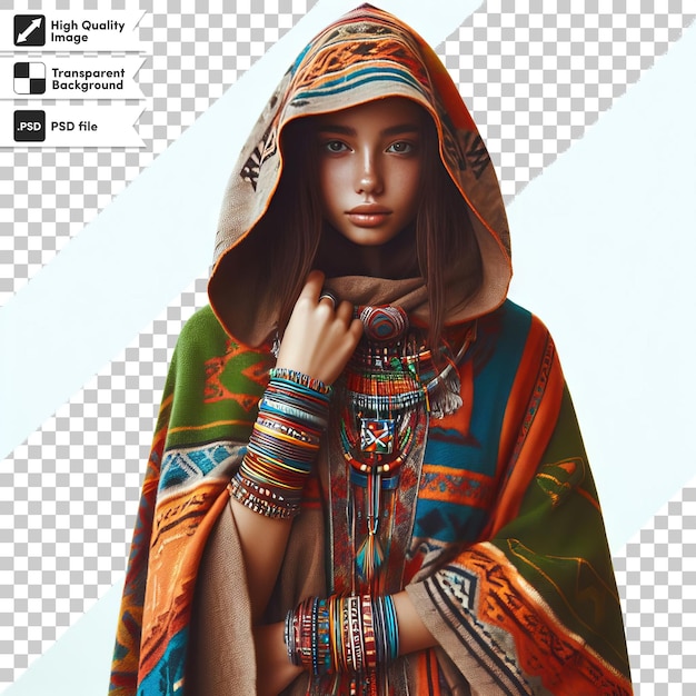 PSD a woman in a colorful sari with a blue and orange scarf