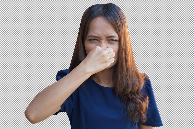 PSD woman covering her nose with her hands to prevent bad smell