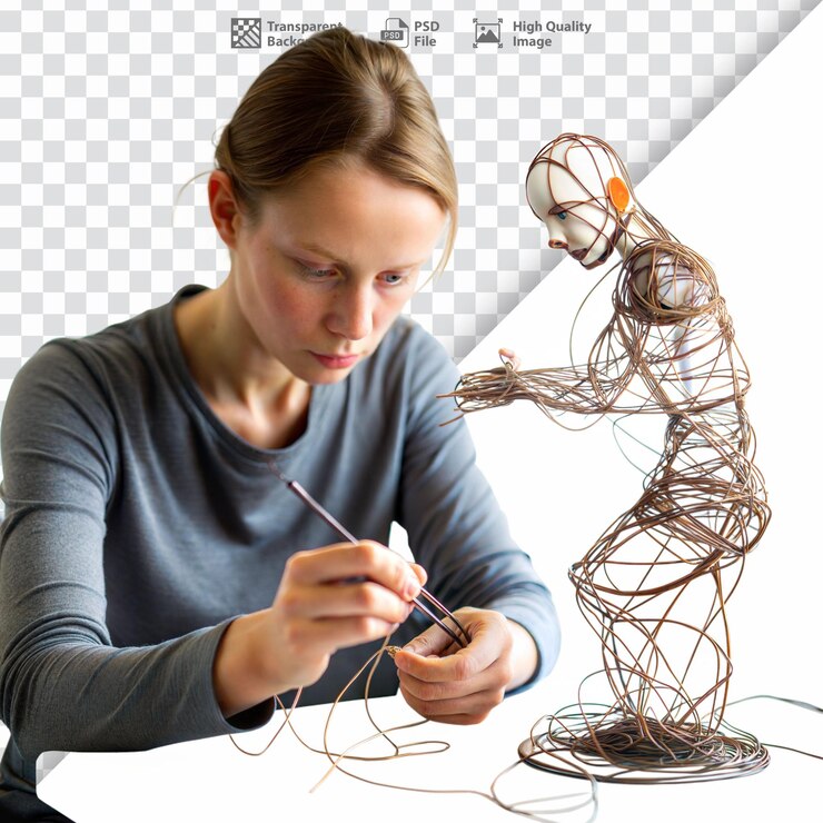 PSD woman creating wire sculptures showcasing her artistic skills