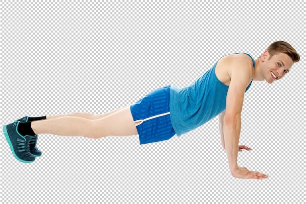 a woman doing a handstand with a blue shirt on