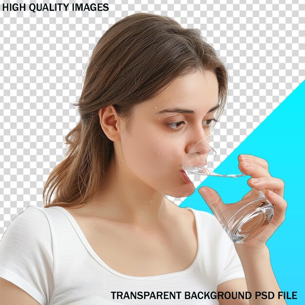 PSD a woman drinking from a glass with a blue background and a picture of a woman drinking from it