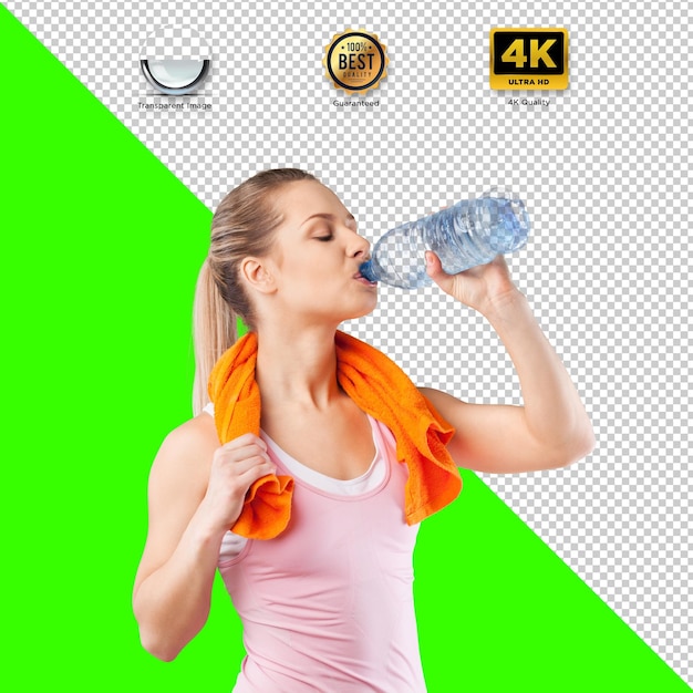 woman drinking water after workout