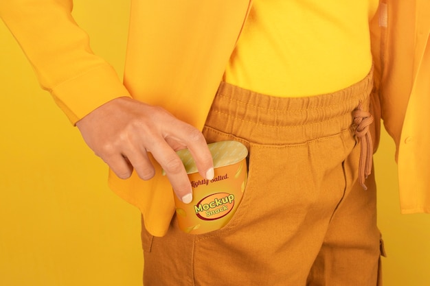 woman eating delicious snack mockup