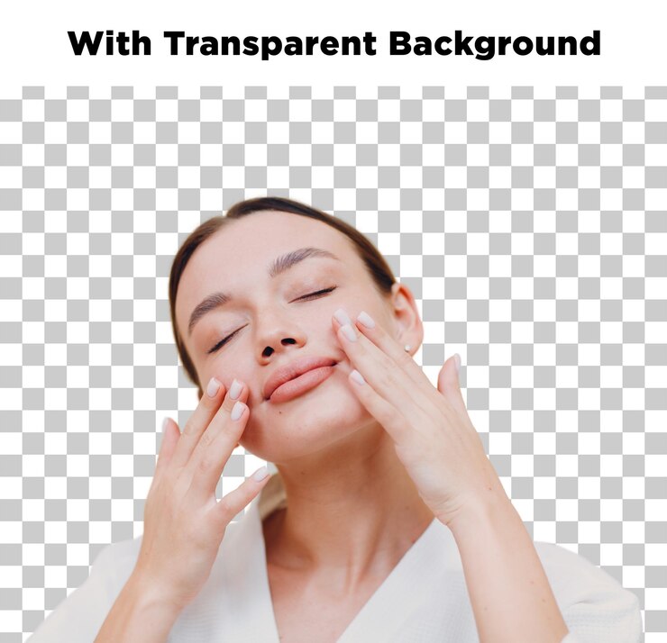 PSD 有透明背景的女性享受面部護理