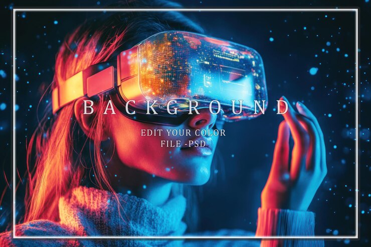 PSD woman exploring virtual reality with a futuristic headset
