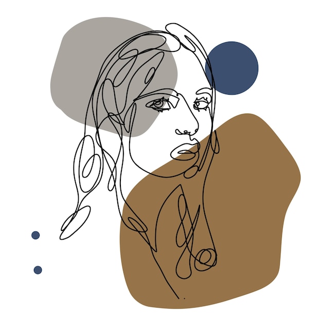 Woman face line art flourish illustration