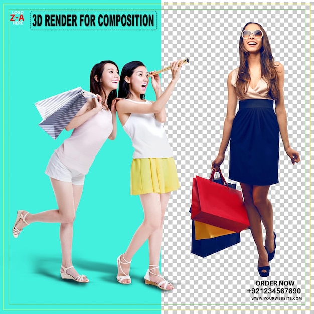 Woman Fashion shopping beauty woman holding three fashion Girl people