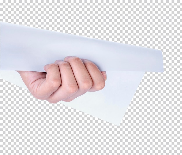 Woman hand holding blank paper isolated premium psd