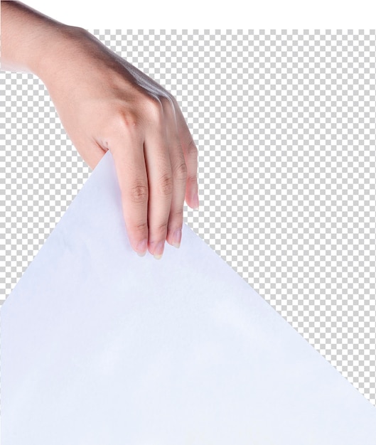 Woman hand holding blank paper isolated Premium PSD