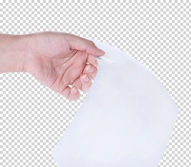 Woman hand holding blank paper isolated premium psd