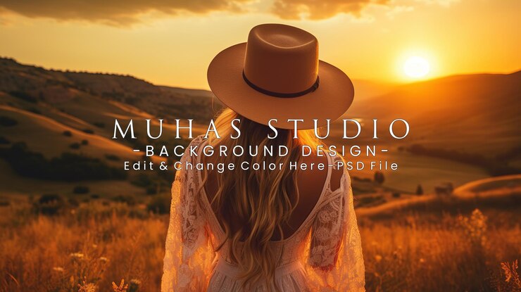PSD woman in a hat admires the sunset