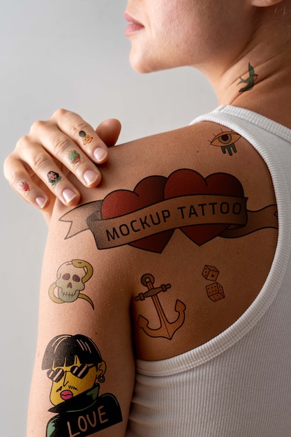 Woman having tattoo mockup