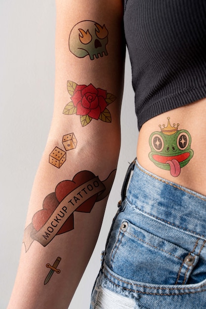 PSD woman having tattoo mockup