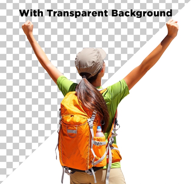 woman hiker with bag pack png psd on transparent background