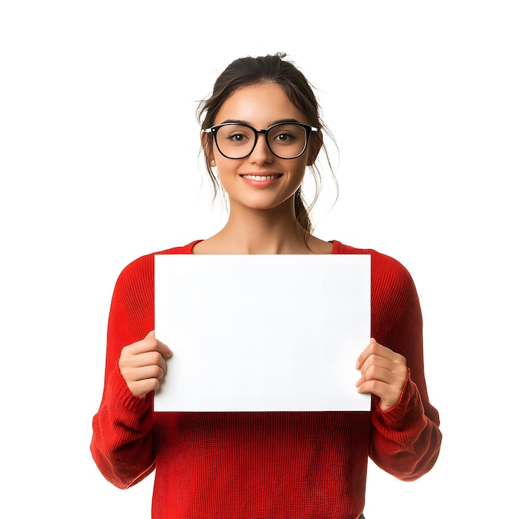 PSD woman holding a blank sign