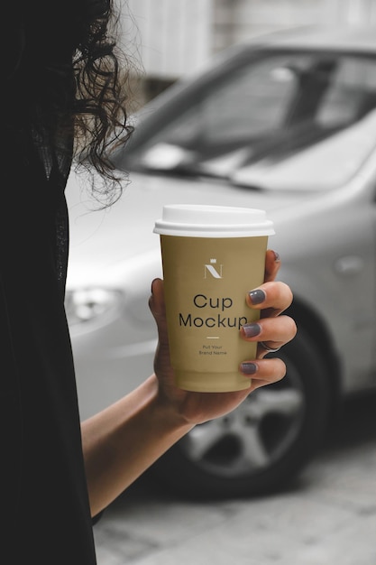 Woman Holding Cafe Cup Mockup