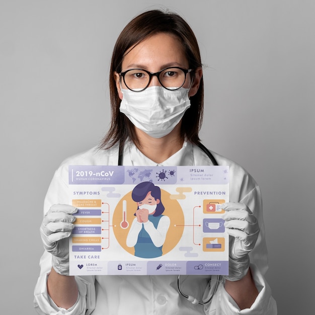 PSD woman holding coronavirus poster mock-up