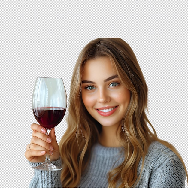 PSD a woman holding a glass of wine with a red wine in it