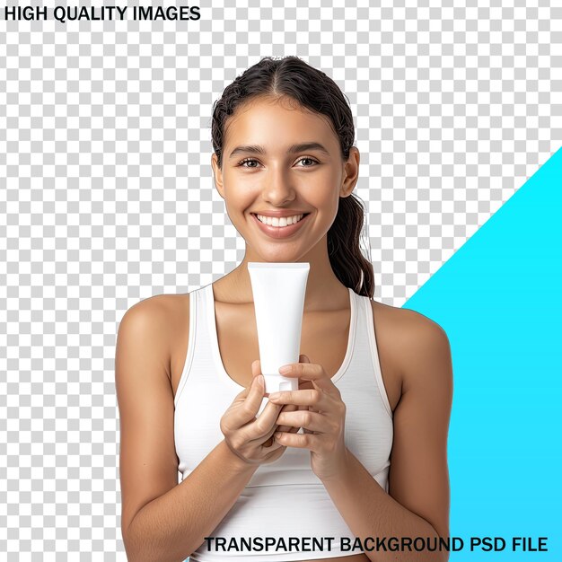 PSD a woman holding a glass with the words high quality on it