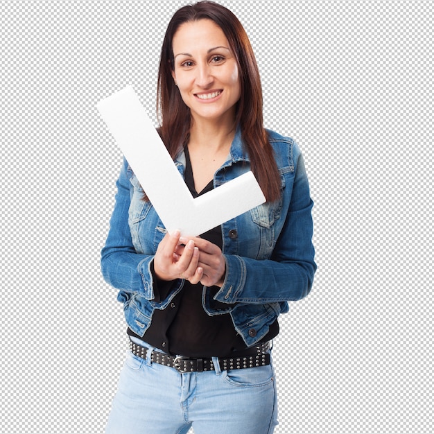 Woman holding the l letter