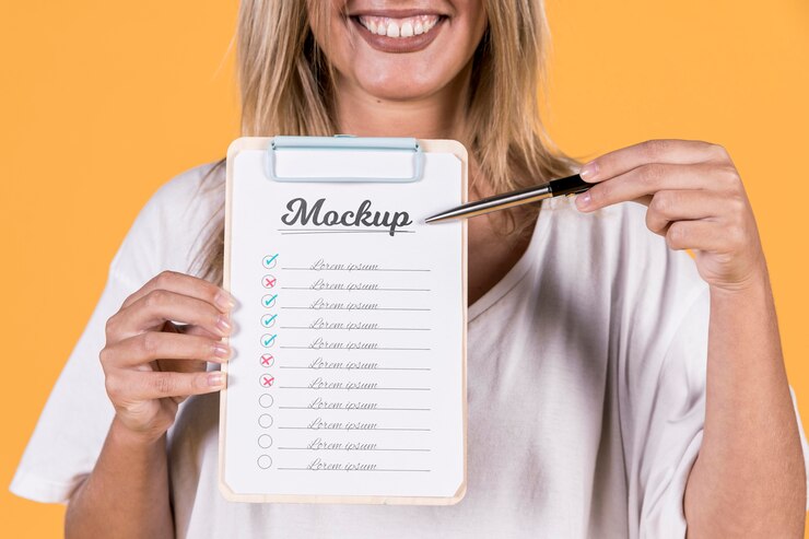 PSD woman holding sign mock-up