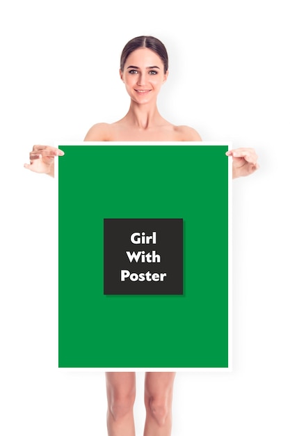 PSD woman holding sign mockup