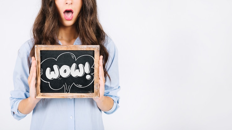 PSD woman holding slate