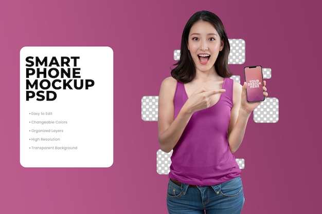 Woman holding smartphone mockup