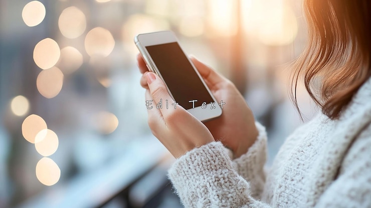 PSD woman holding smartphone with blank screen 1
