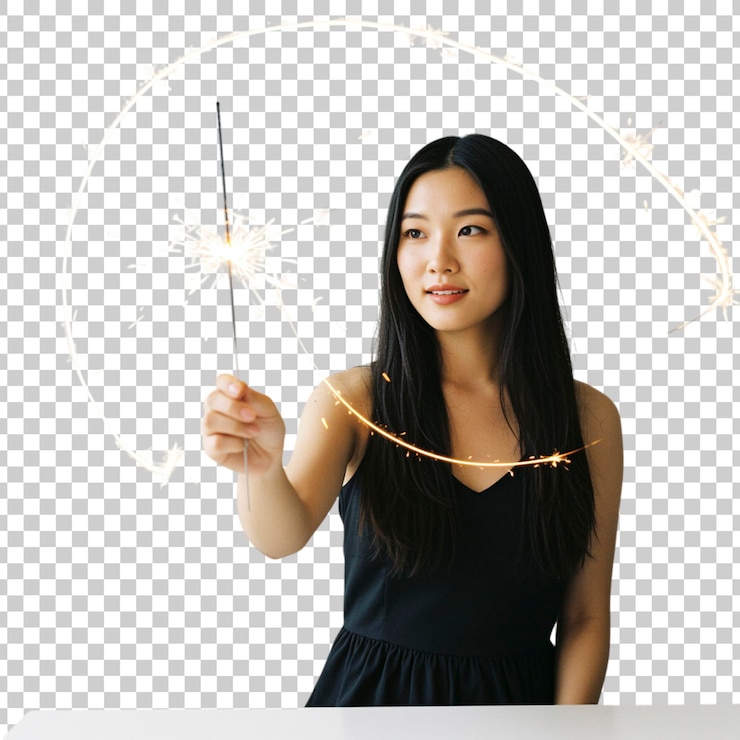 PSD woman holding a sparkler in celebration
