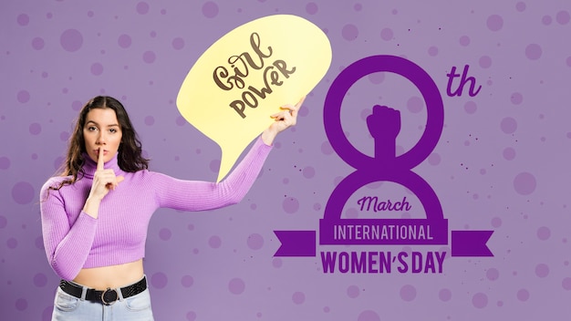 Woman holding speech bubble mock-up