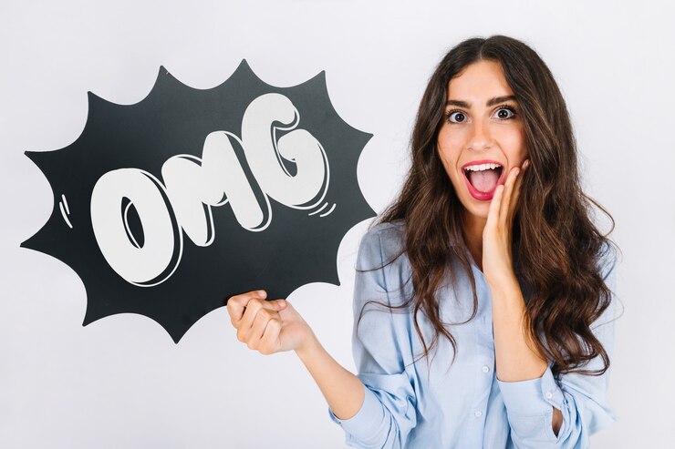 PSD woman holding speech bubble slate