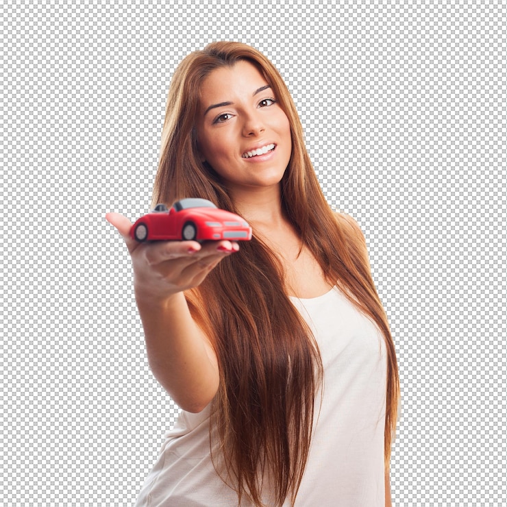 PSD woman holding toy car