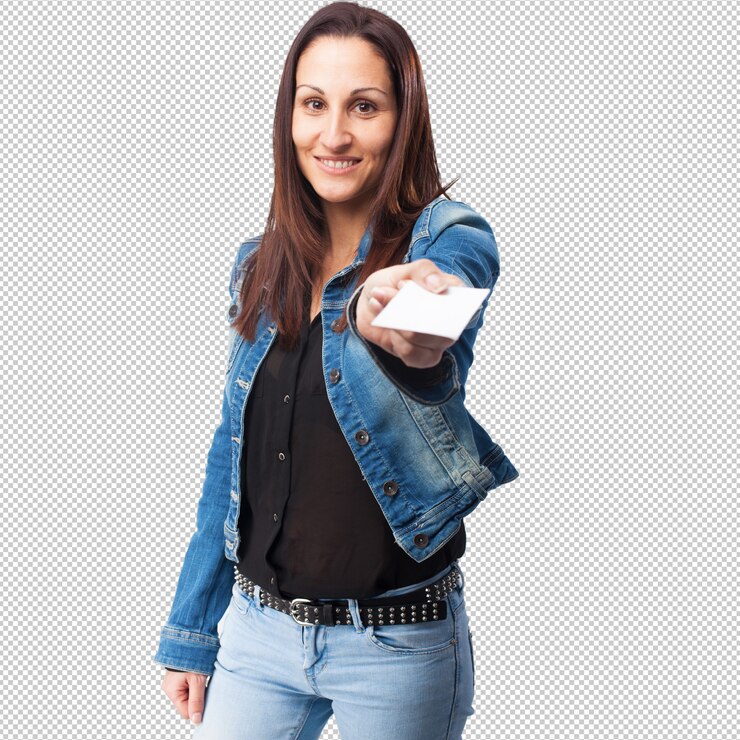 PSD woman holding a visit card