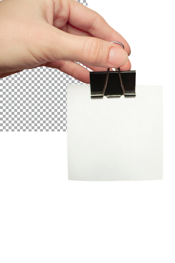 PSD a woman holds a paper clip in her hand on a transparent background business concept