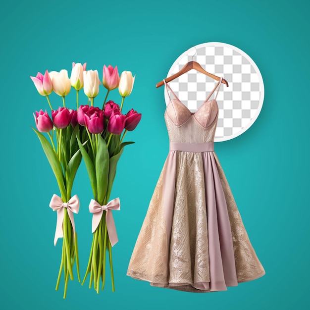 PSD woman in dress with bouquet of flowers