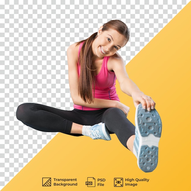 a woman is doing yoga exercises with a yellow background
