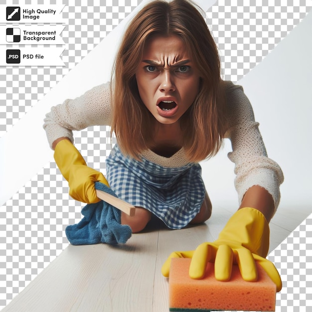 PSD a woman is on the floor with a sponge on her hand