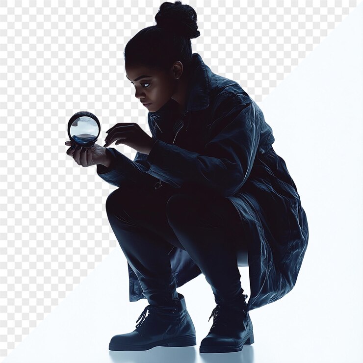 PSD a woman is looking at a magnifying glass