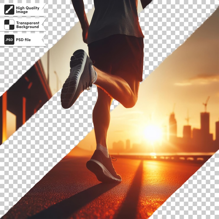 PSD a woman is running in front of a sunset background