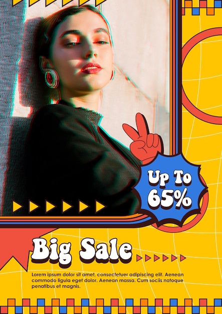 a woman is standing in front of a sign that says big sale