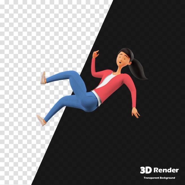 女性が3Dモデルの3D画像を持って空中に飛び上がる