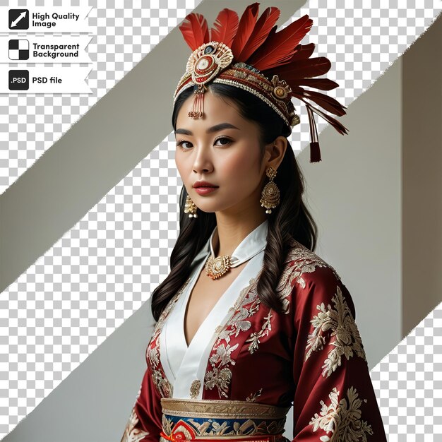 PSD a woman in a kimono with a red and gold headdress