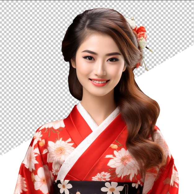 PSD a woman in a kimono with a red kimono on the front