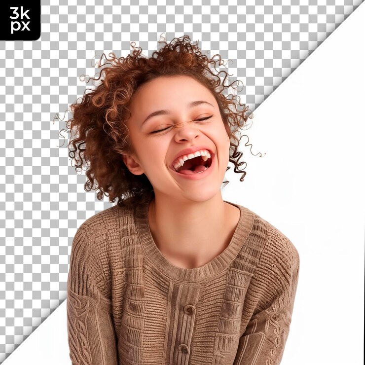 PSD a woman laughing with a smile on her face