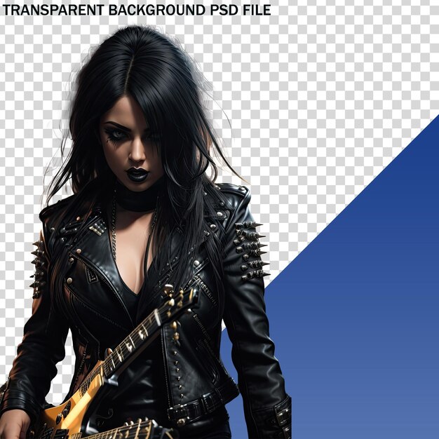 PSD a woman in a leather jacket with a guitar in her hand